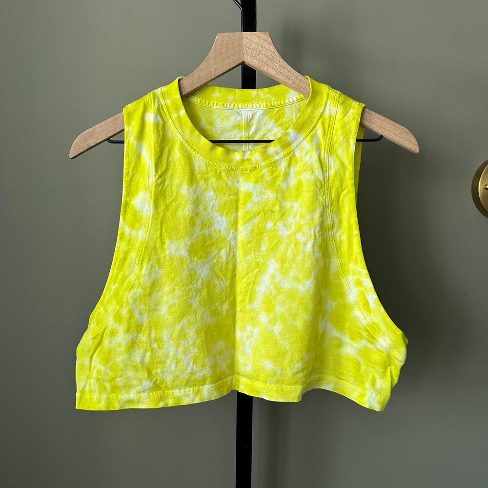 Lululemon All Yours Cropped Cotton Tank Top *Tie Dye Yellow Size 6 - Picture 2 of 5